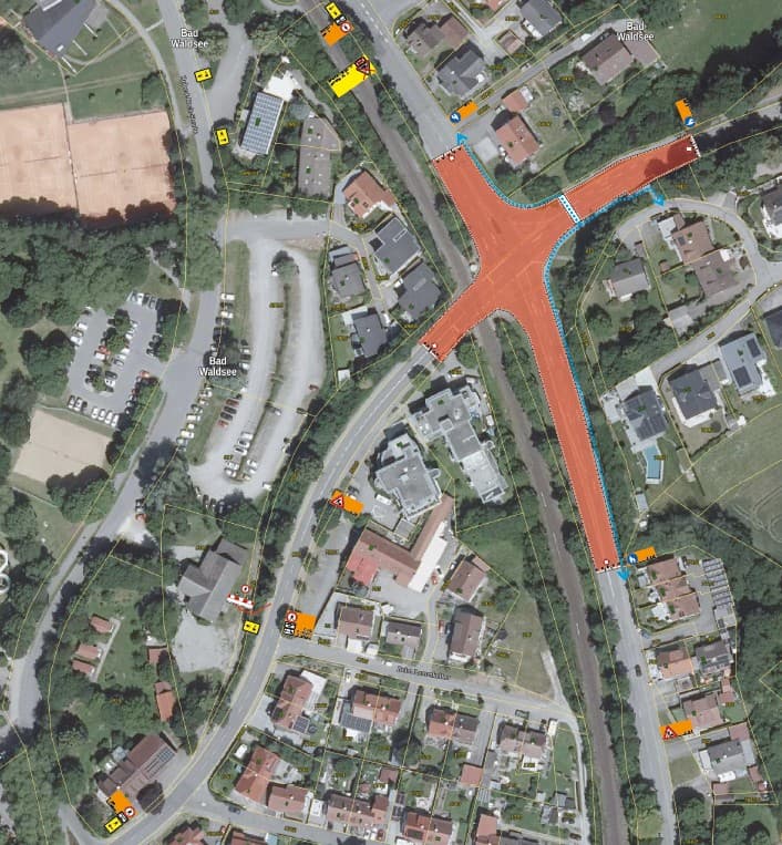 Dieser Ausschnitt zeigt eine Übersicht der betroffenen Bereiche. Kartenausschnitt: Stadt Bad Waldsee.