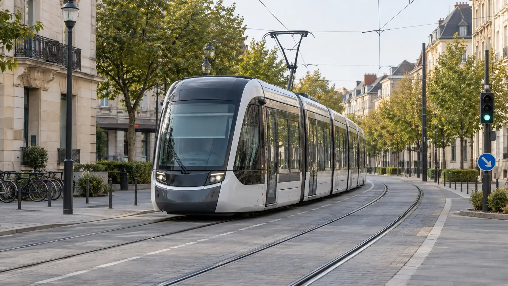 Straßenbahn im Nahverkehr an einem nicht identifizierbaren Ort.
